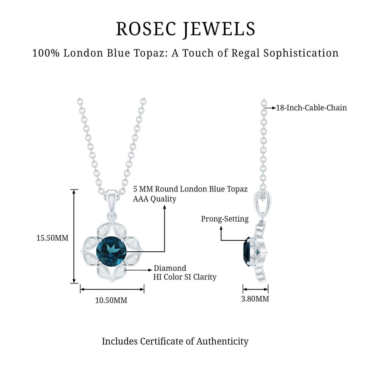 Antique Style London Blue Topaz and Diamond Flower Pendant