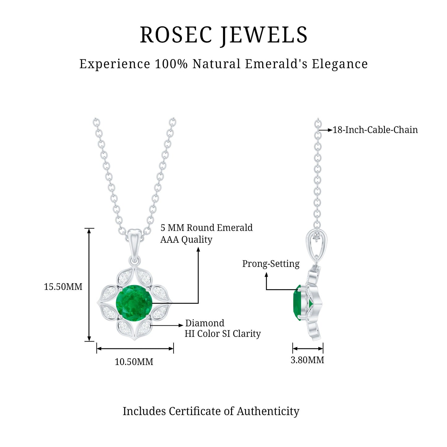Nature Inspired Emerald Flower Pendant Necklace with Diamond