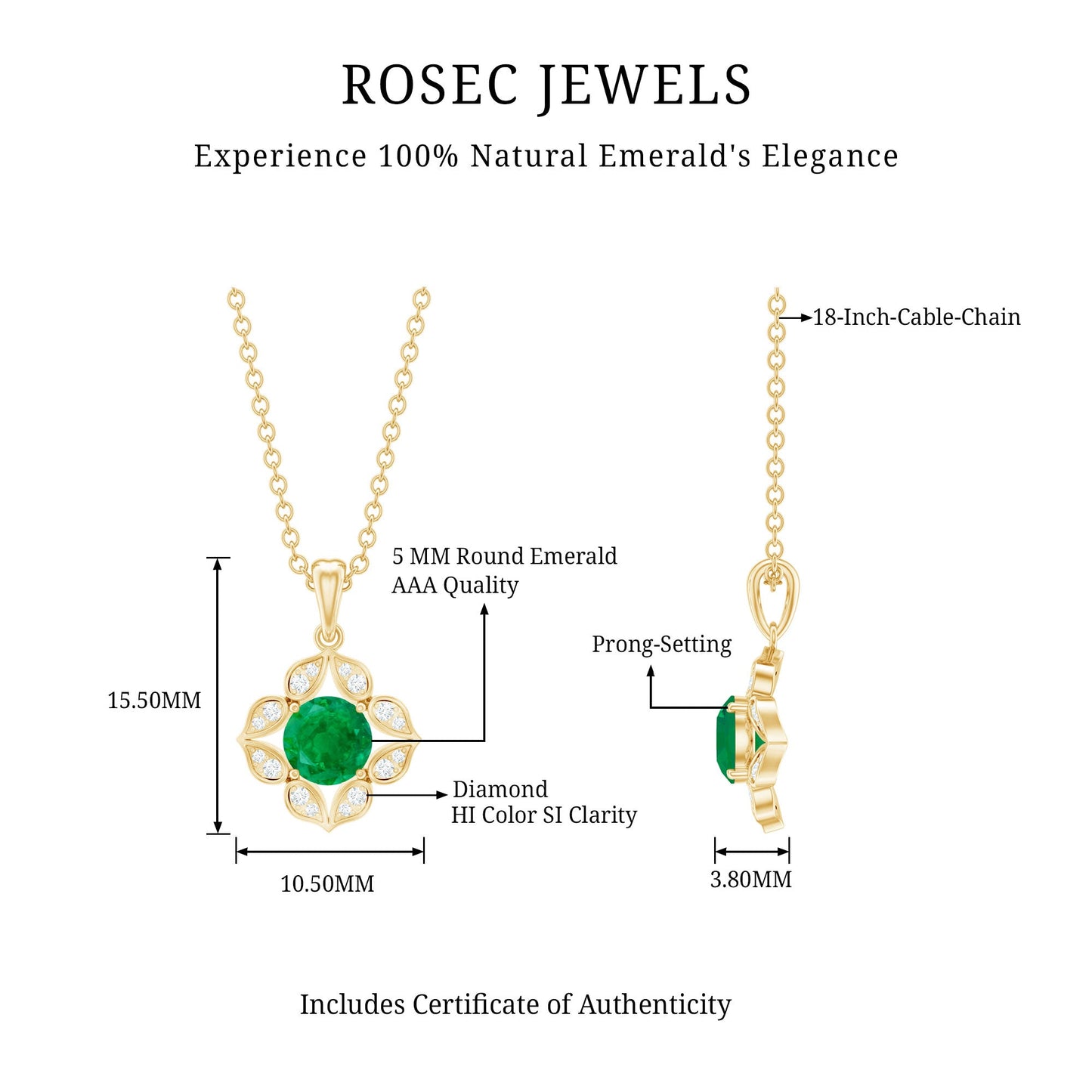 Nature Inspired Emerald Flower Pendant Necklace with Diamond
