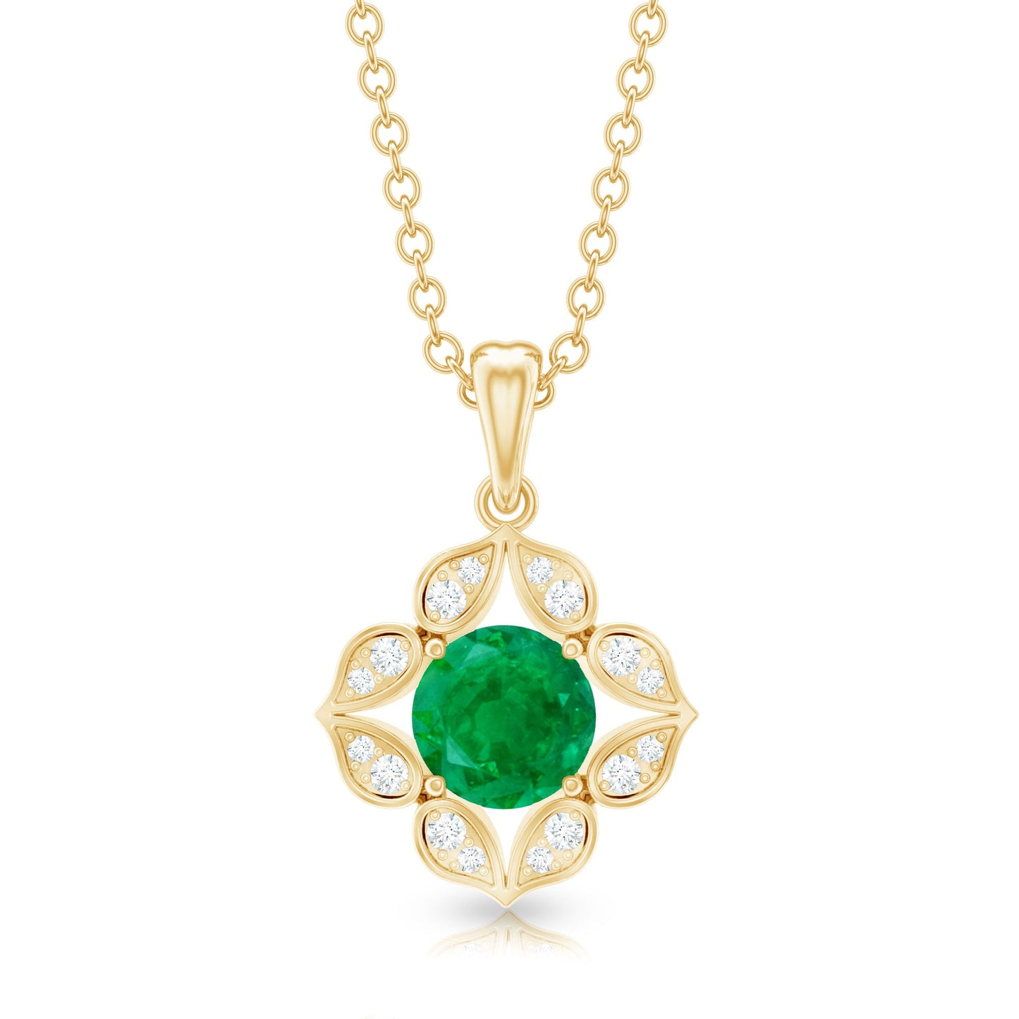 Nature Inspired Emerald Flower Pendant Necklace with Diamond