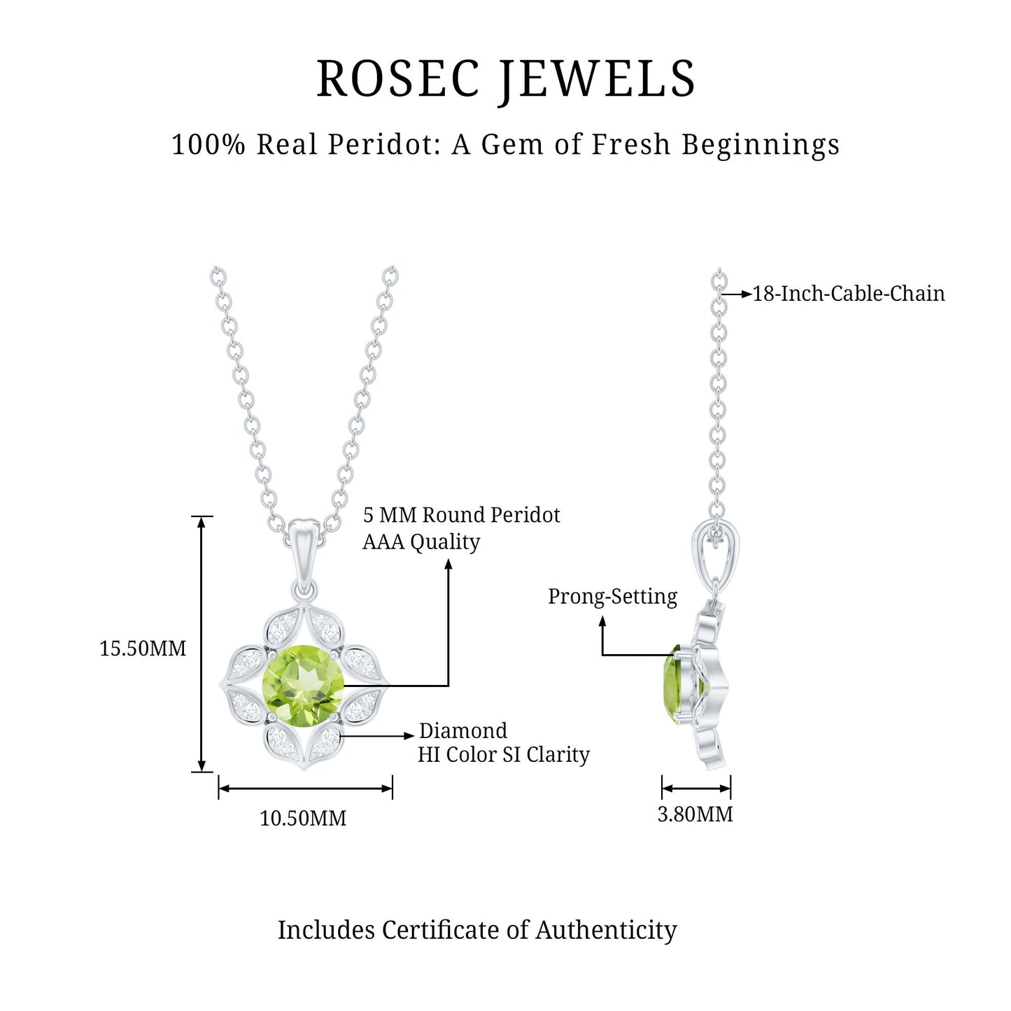 Antique Style Natural Peridot and Diamond Flower Pendant for Women