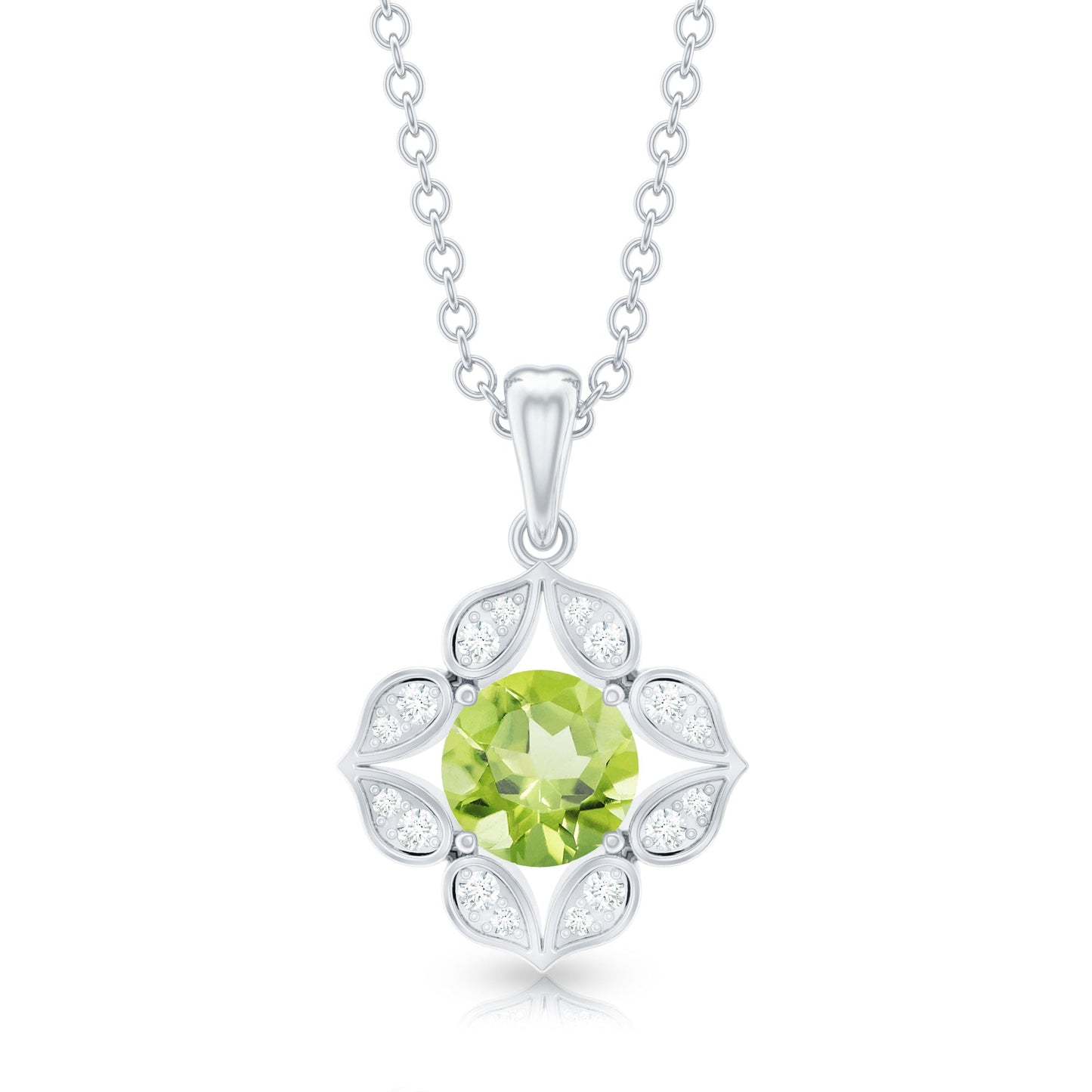 Antique Style Natural Peridot and Diamond Flower Pendant for Women