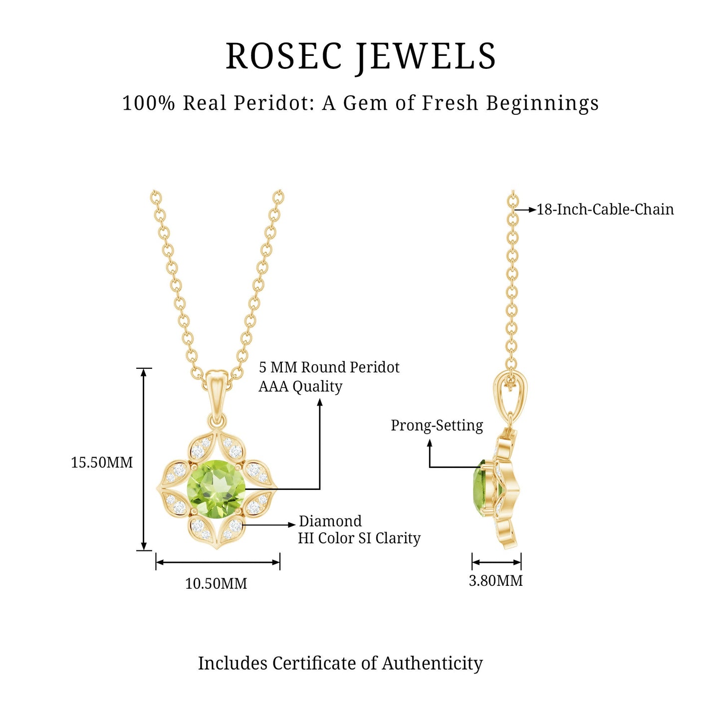 Antique Style Natural Peridot and Diamond Flower Pendant for Women