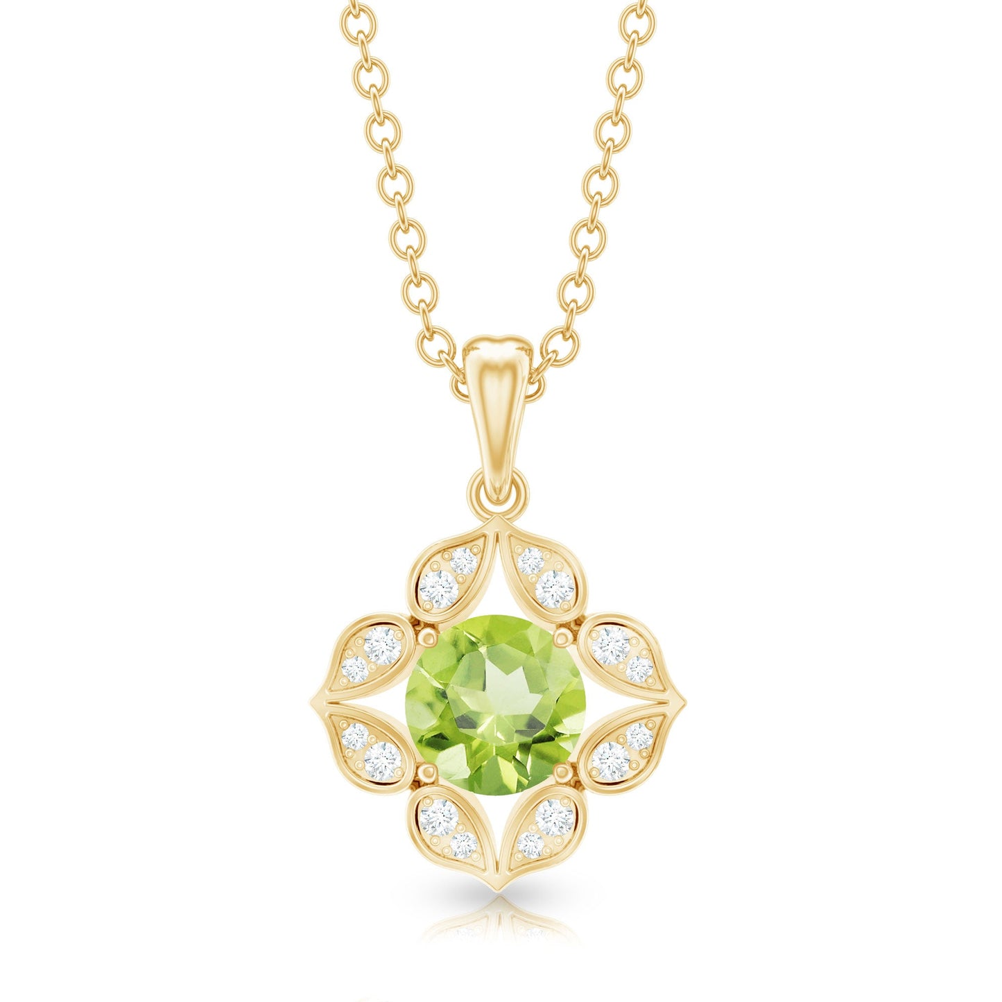 Antique Style Natural Peridot and Diamond Flower Pendant for Women