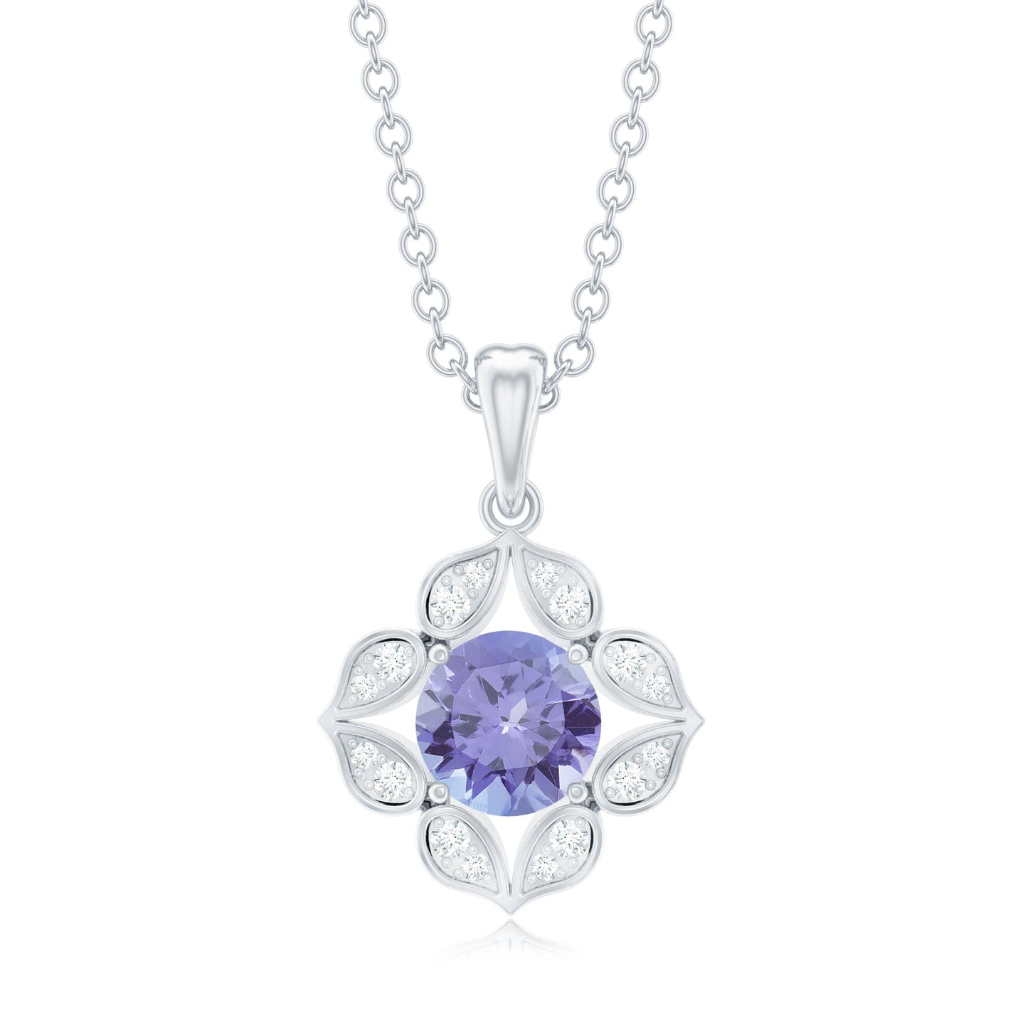 Natural 0.5 Carat Tanzanite Flower Pendant Necklace with Diamond