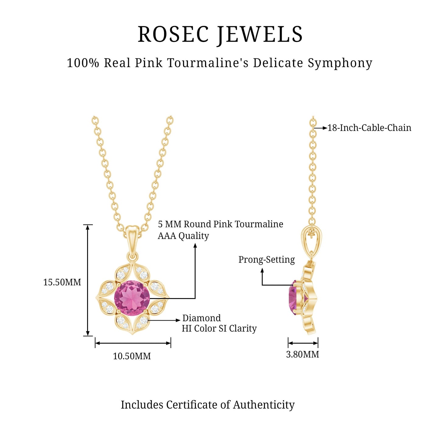 Antique Style Natural Pink Tourmaline Flower Pendant with Diamond