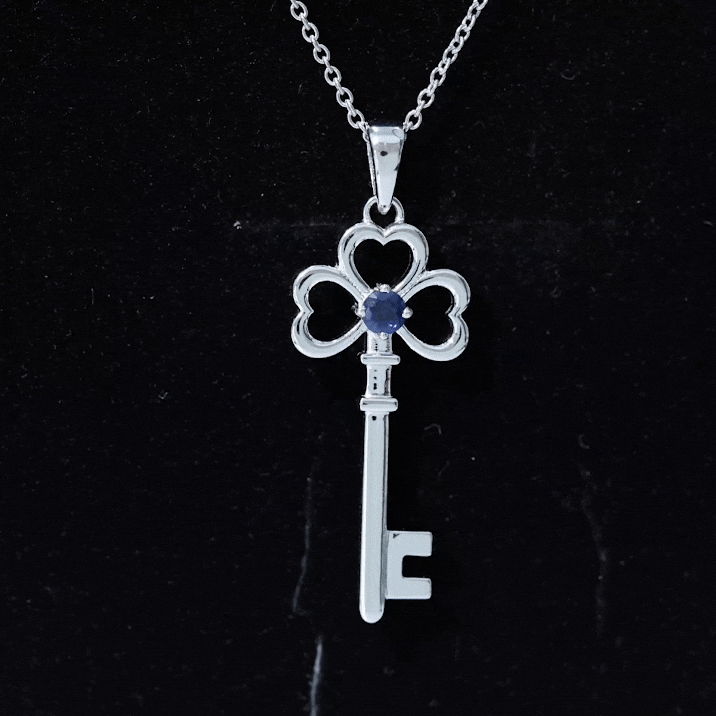 Natural Blue Sapphire Key to My Heart Necklace