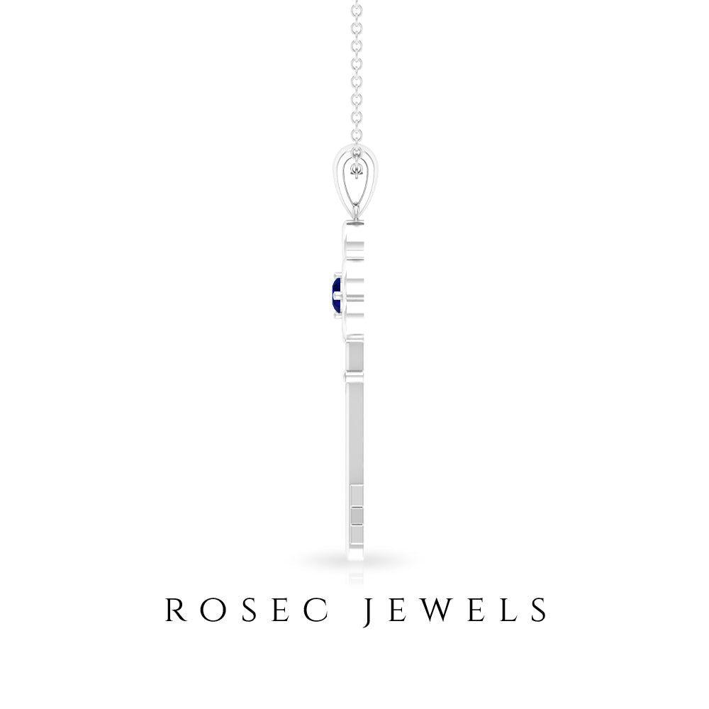 Natural Blue Sapphire Key to My Heart Necklace