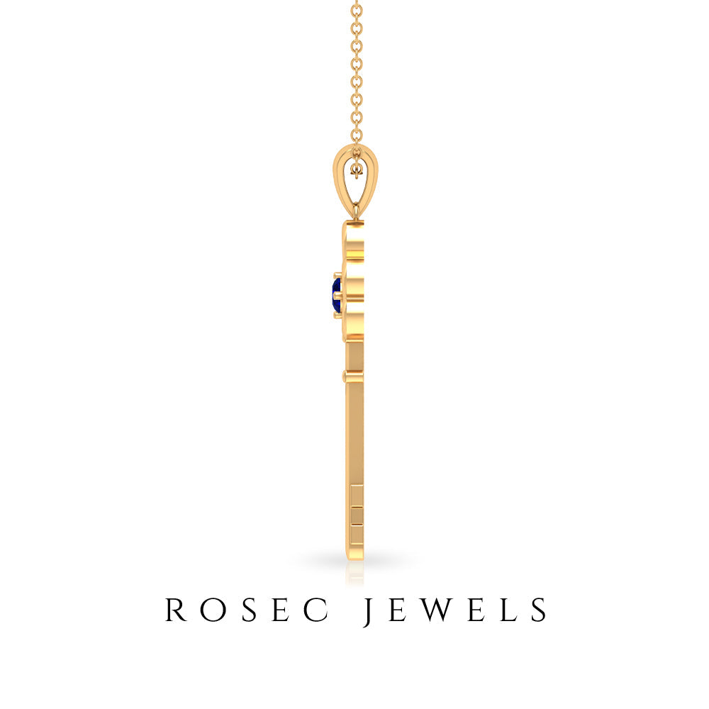 Natural Blue Sapphire Key to My Heart Necklace