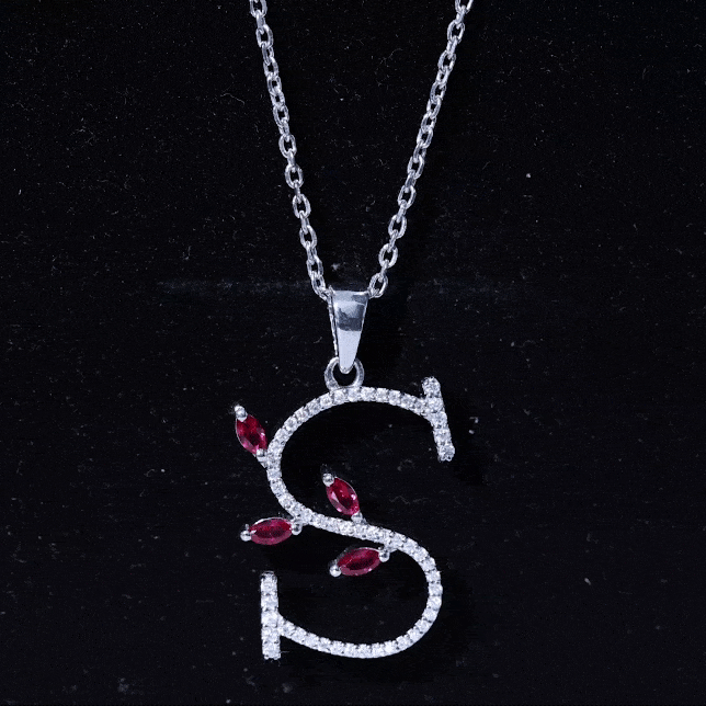 Lab Grown Ruby and Diamond Necklace with Letter S