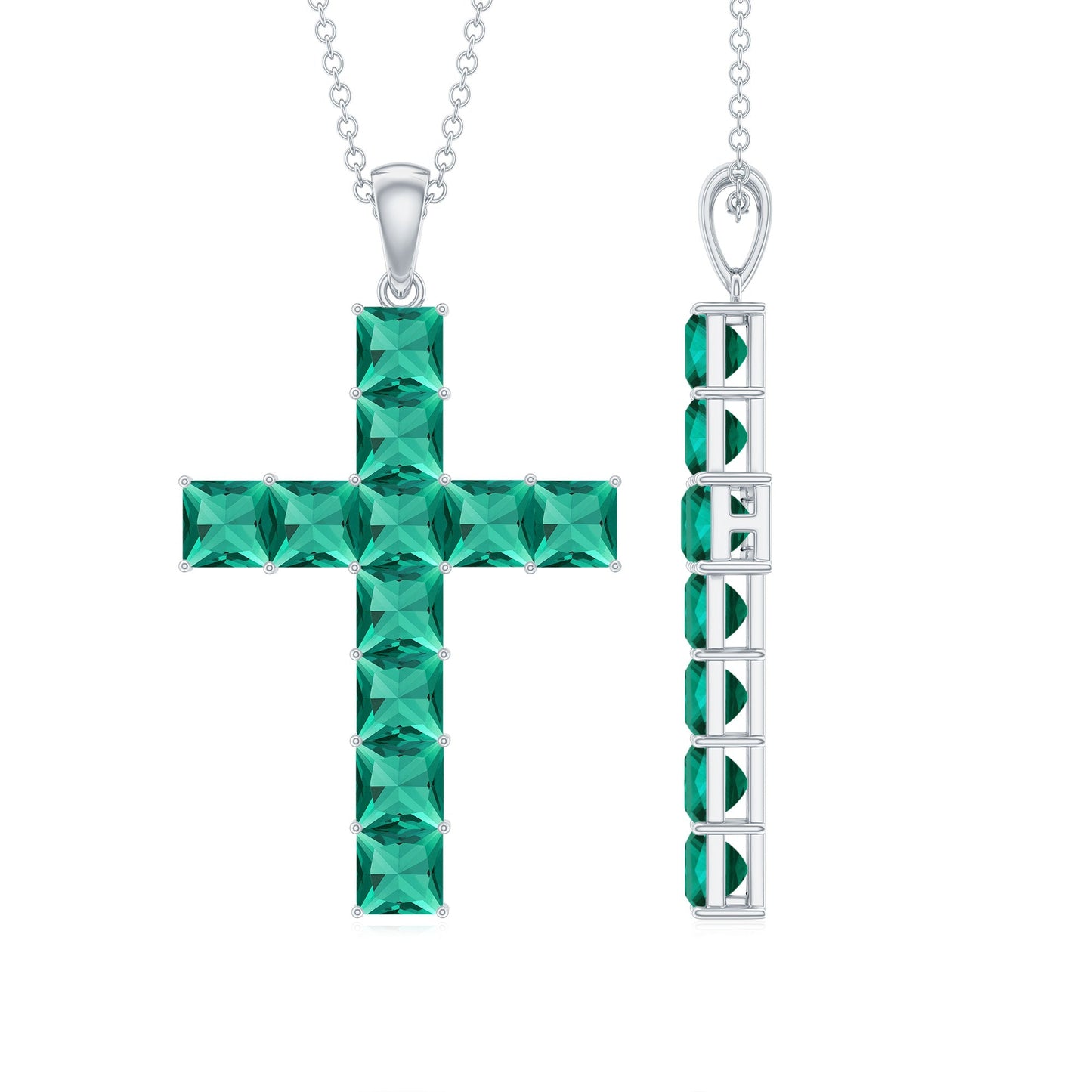 Princess Cut Lab Created Emerald Cross Pendant Necklace