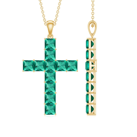 Princess Cut Lab Created Emerald Cross Pendant Necklace