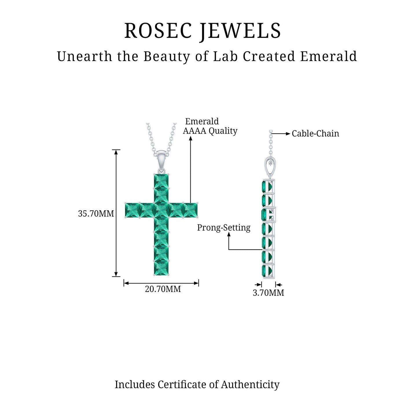 Princess Cut Lab Created Emerald Cross Pendant Necklace