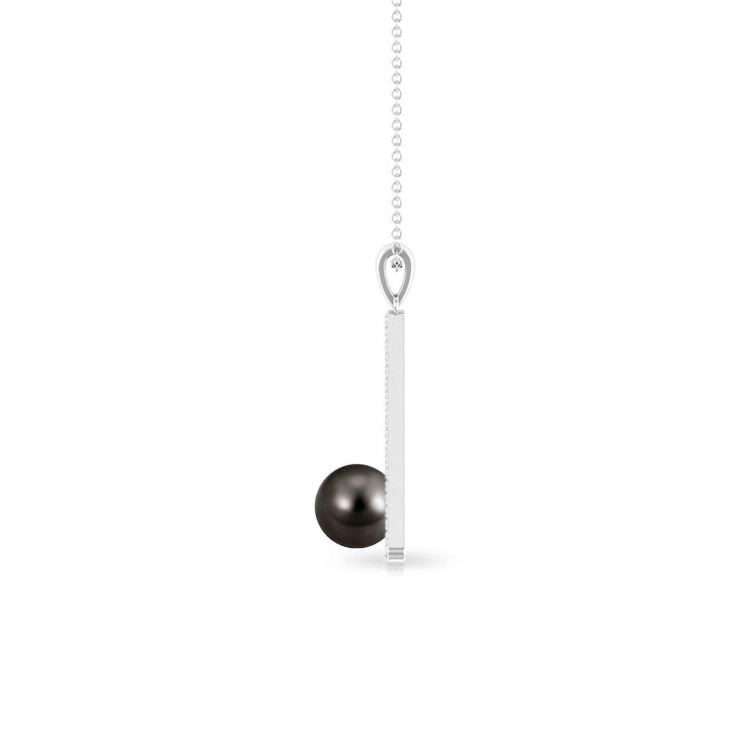 Diamond Open Triangle Pendant Necklace with Black Tahitian Pearl