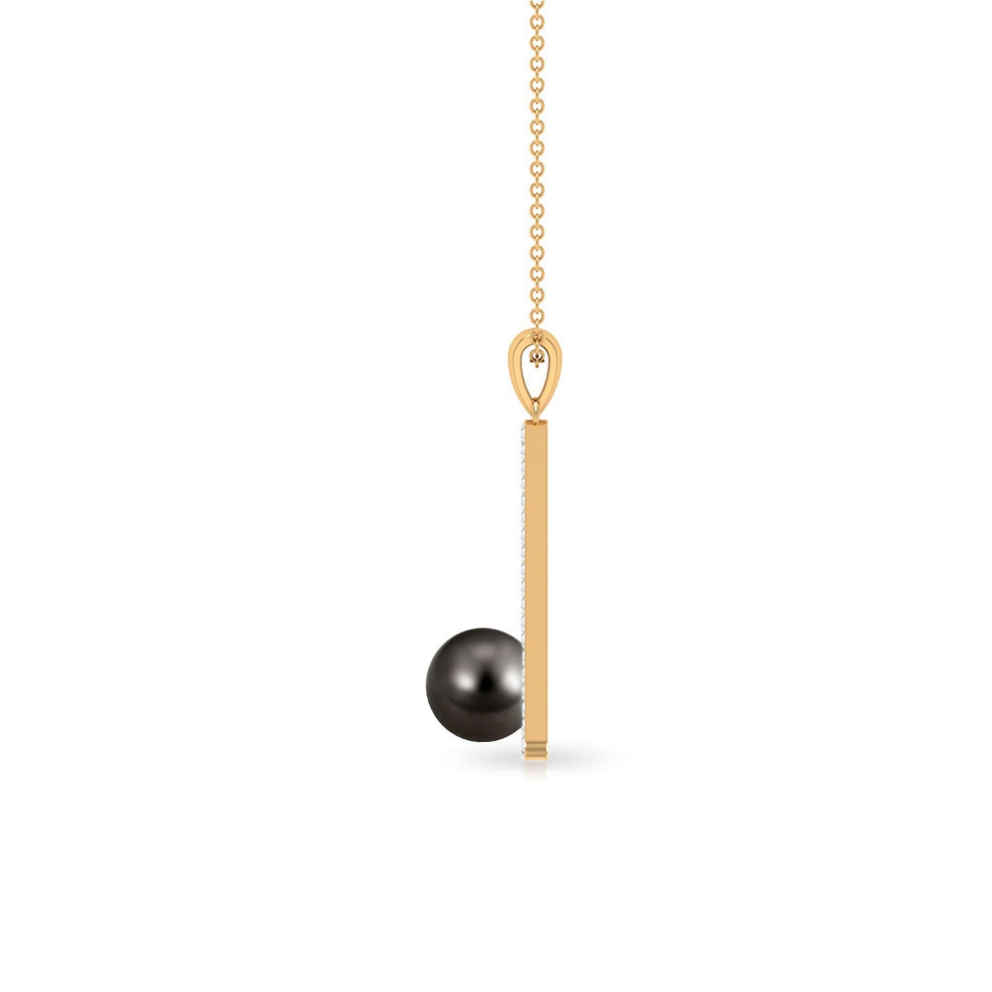 Diamond Open Triangle Pendant Necklace with Black Tahitian Pearl