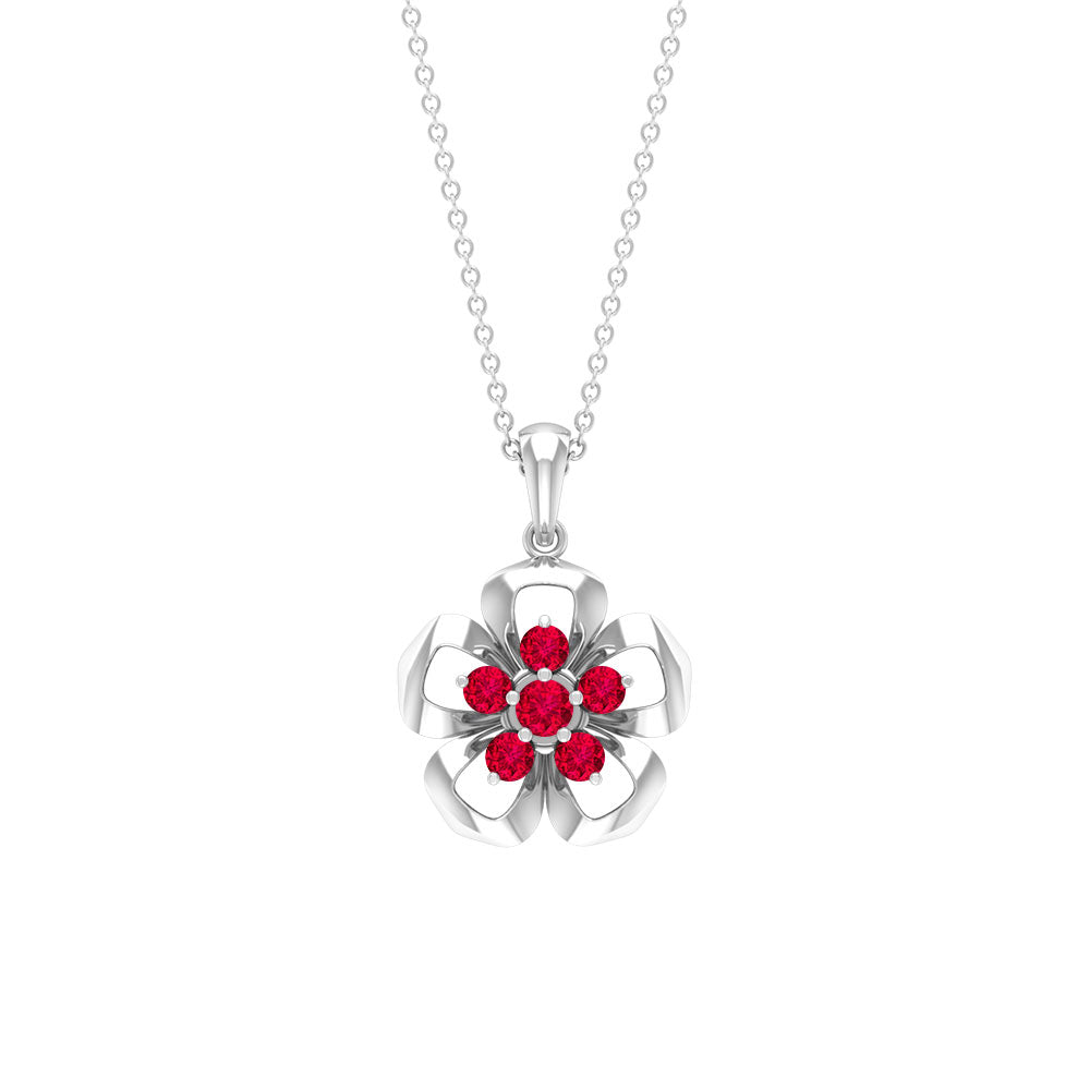 Natural Ruby Flower Pendant Necklace with Certificate