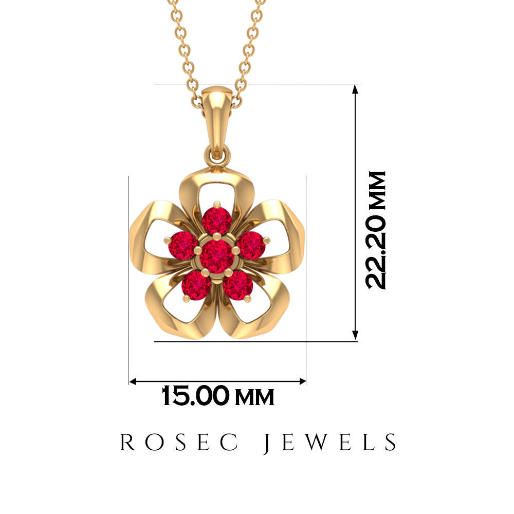 Natural Ruby Flower Pendant Necklace with Certificate
