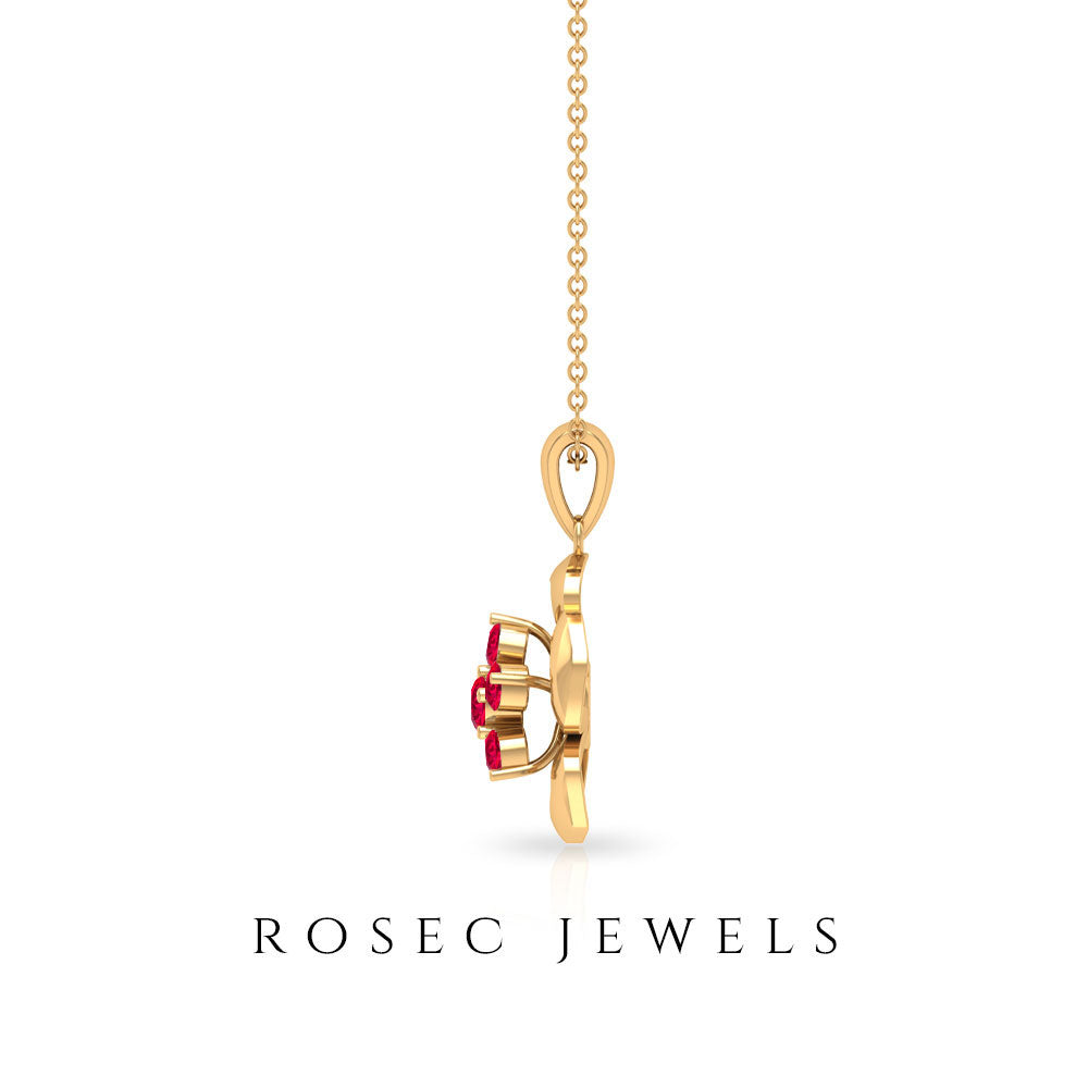 Natural Ruby Flower Pendant Necklace with Certificate