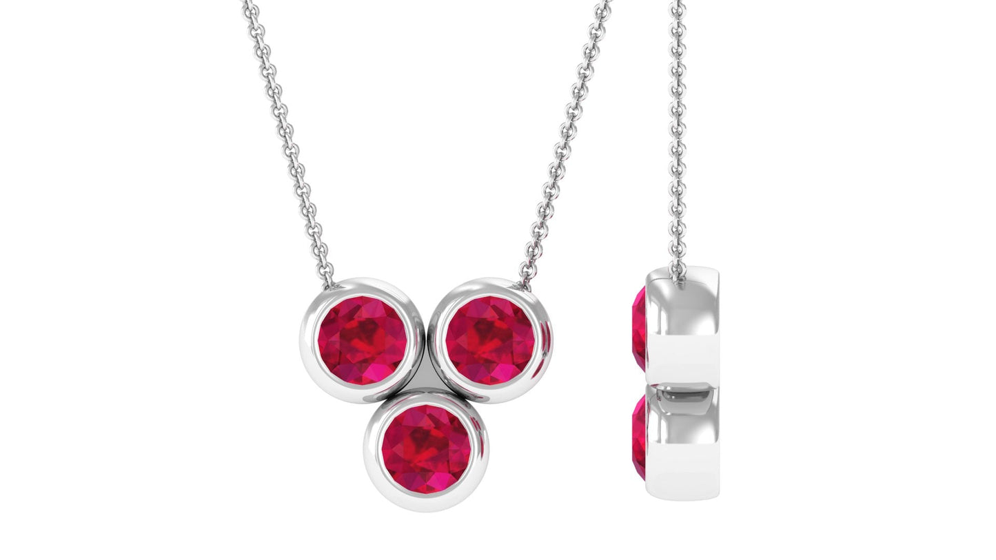 Bezel Set Ruby Three Stone Promise Necklace For Women