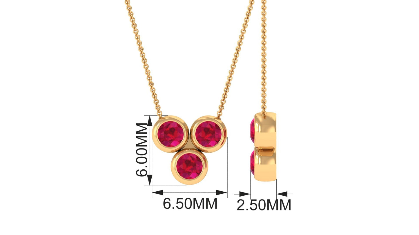 Bezel Set Ruby Three Stone Promise Necklace For Women