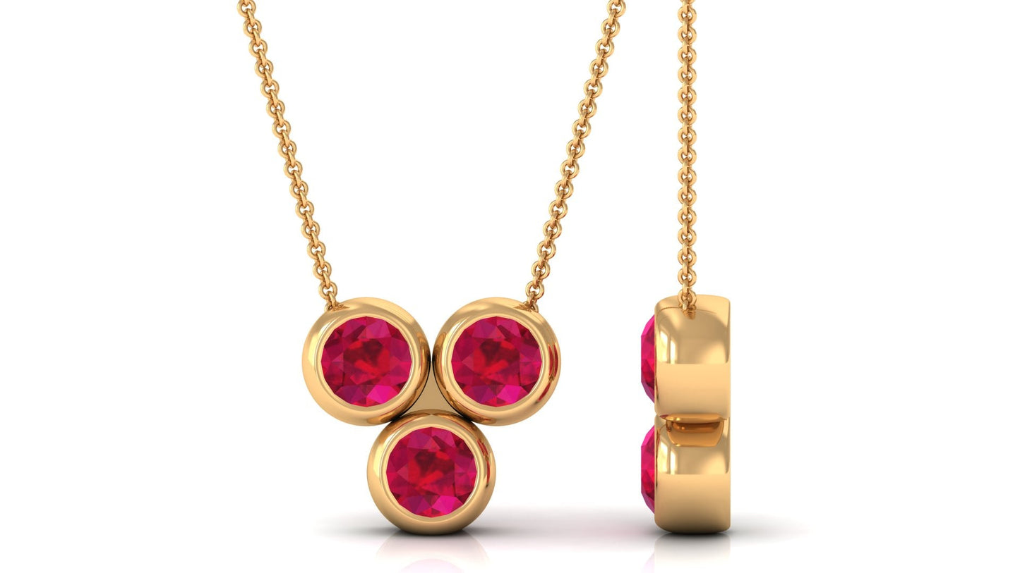 Bezel Set Ruby Three Stone Promise Necklace For Women