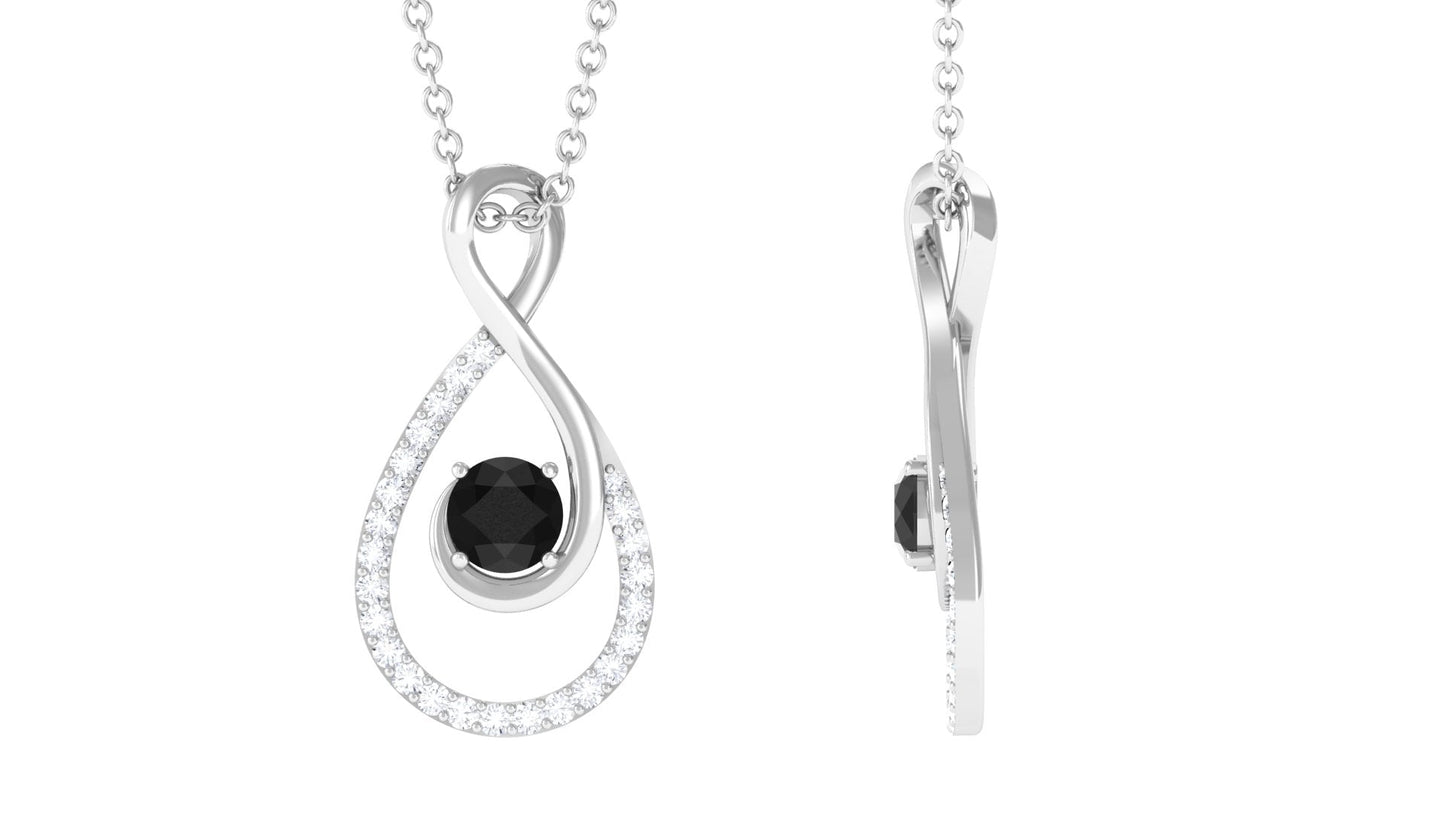 Natural Black Spinel Infinity Pendant Necklace with Diamond