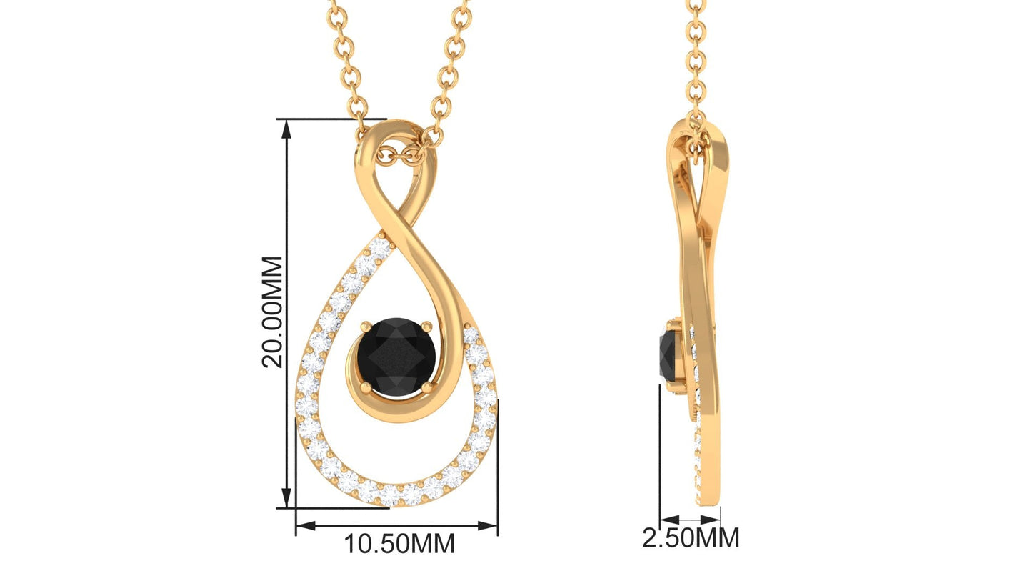 Natural Black Spinel Infinity Pendant Necklace with Diamond