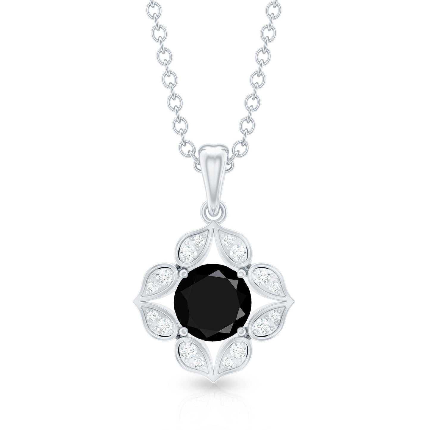 Nature Inspired Half Carat Black Onyx Pendant Necklace with Diamond