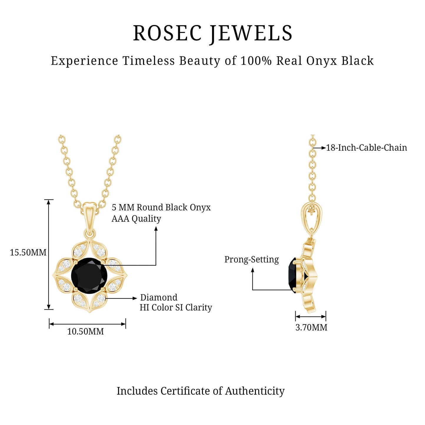 Nature Inspired Half Carat Black Onyx Pendant Necklace with Diamond