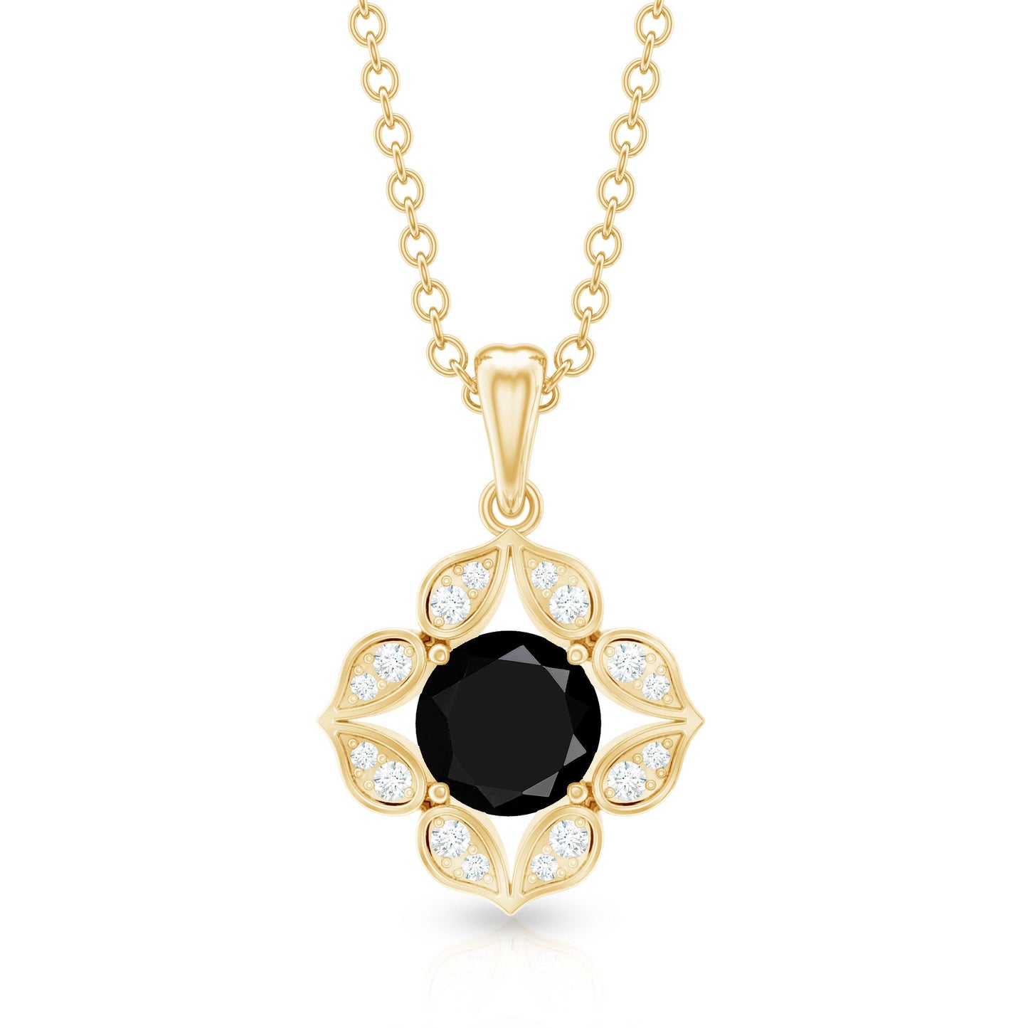 Nature Inspired Half Carat Black Onyx Pendant Necklace with Diamond
