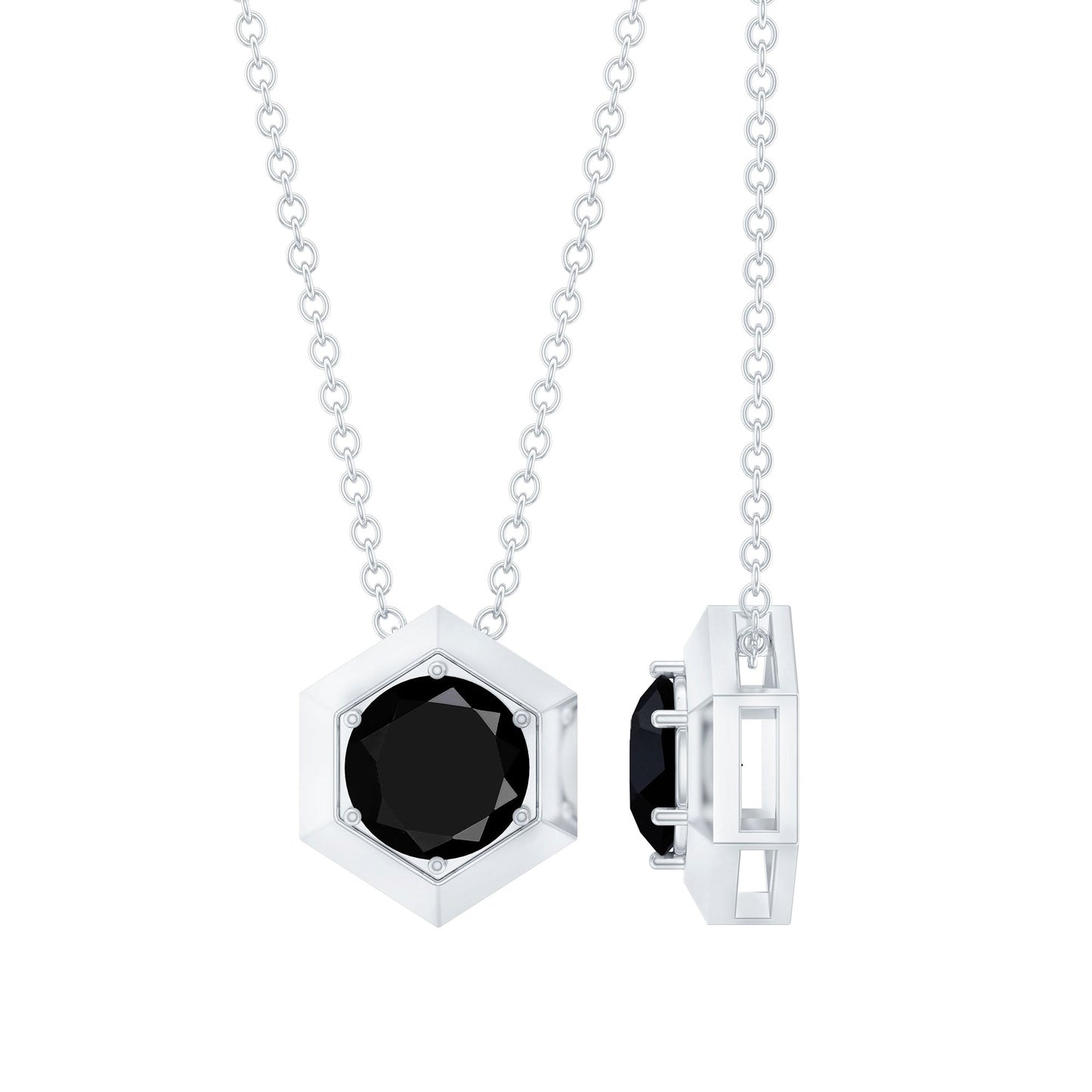 Lab Grown Black Diamond Hexagon Pendant Necklace