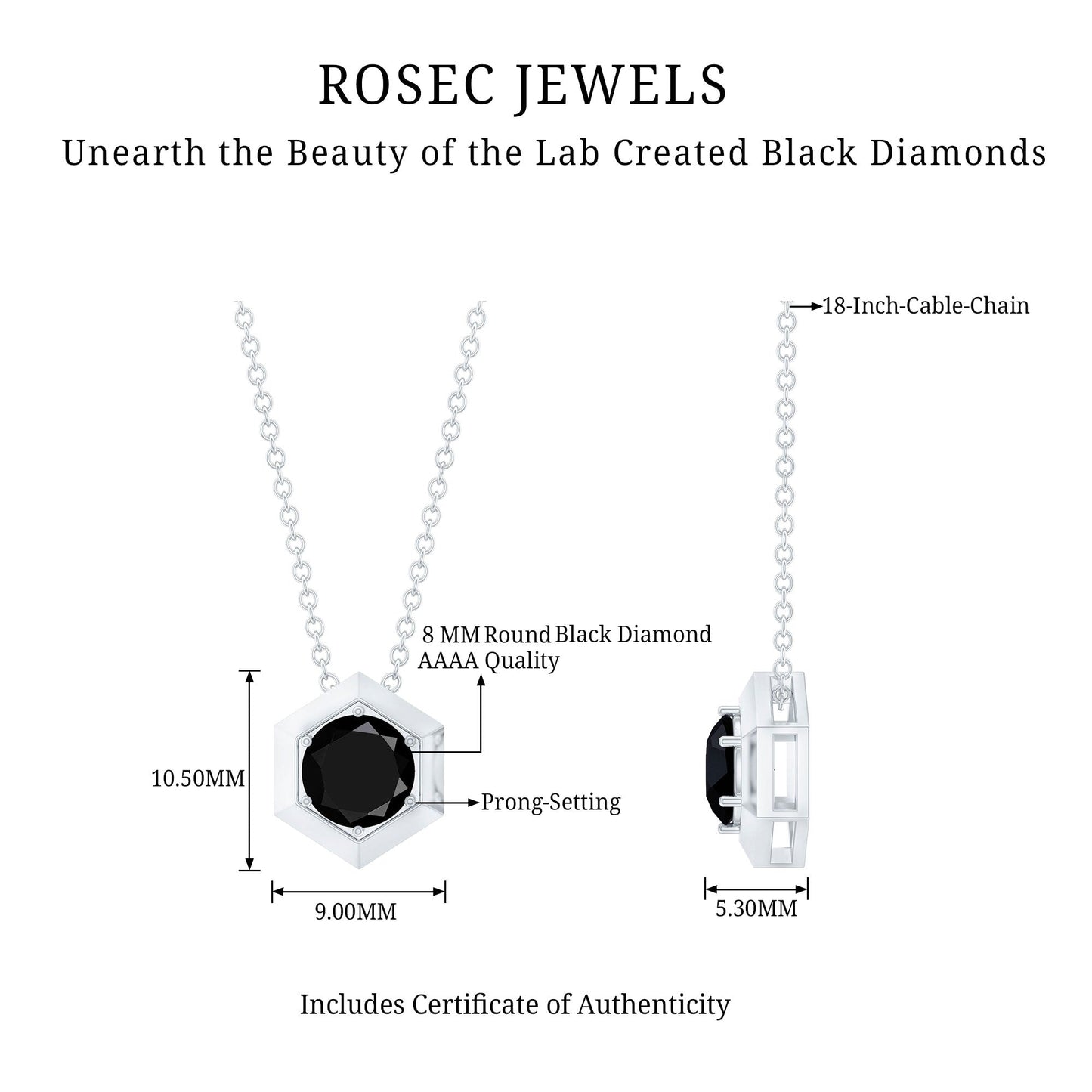 Lab Grown Black Diamond Hexagon Pendant Necklace