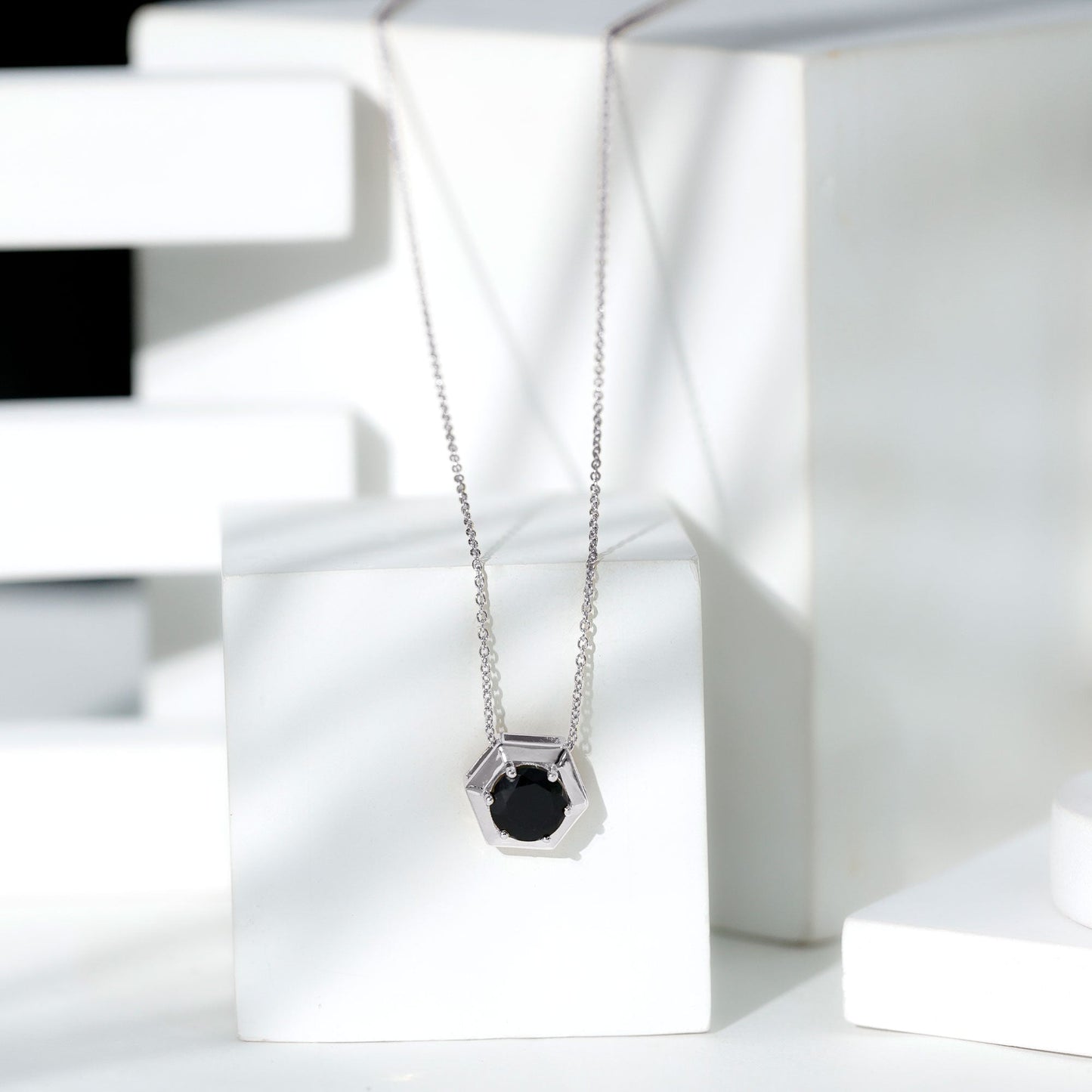 Lab Grown Black Diamond Hexagon Pendant Necklace