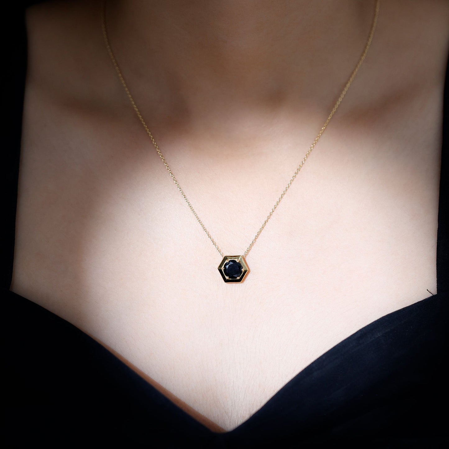 Lab Grown Black Diamond Hexagon Pendant Necklace
