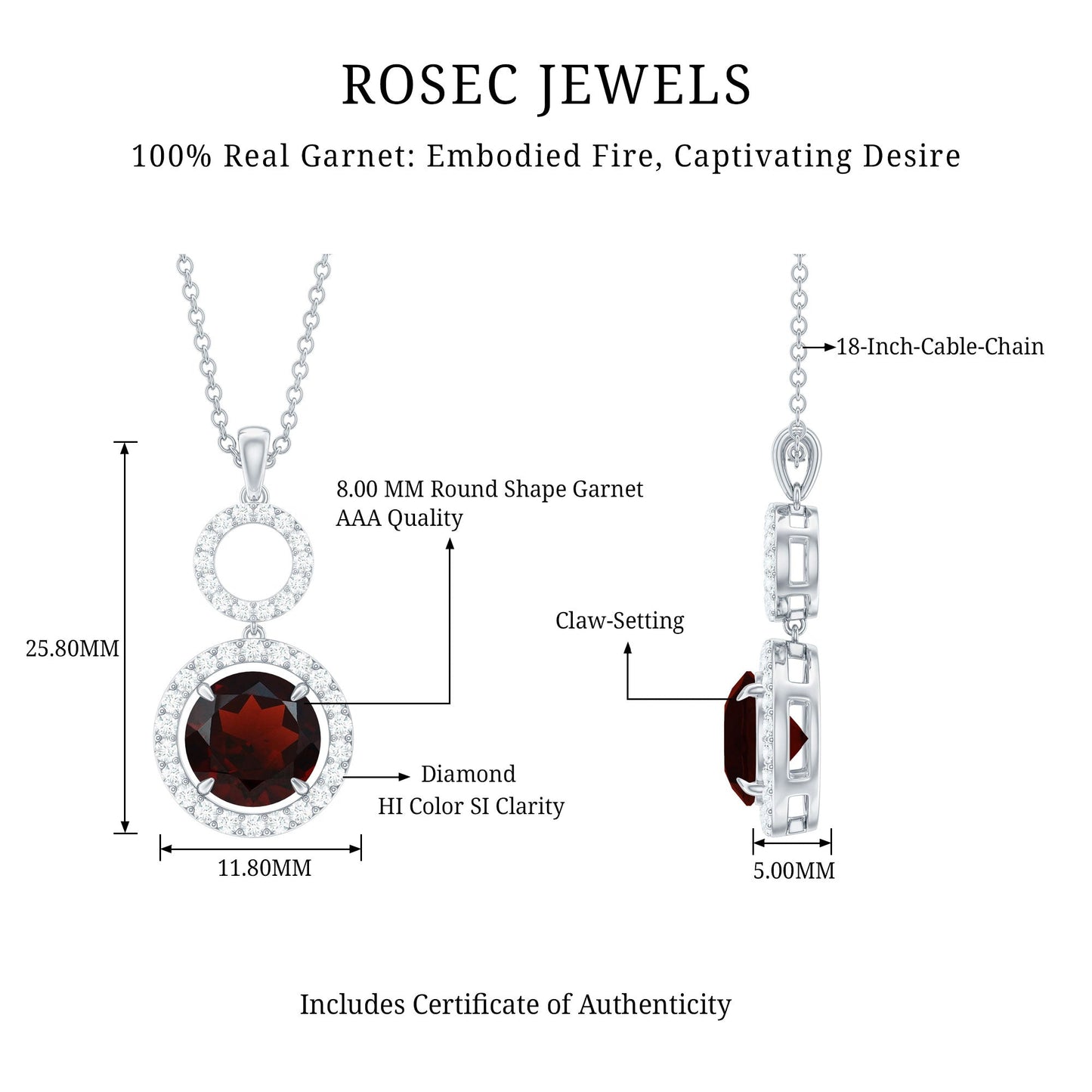 Real Garnet Circle Eternity Necklace with Diamond