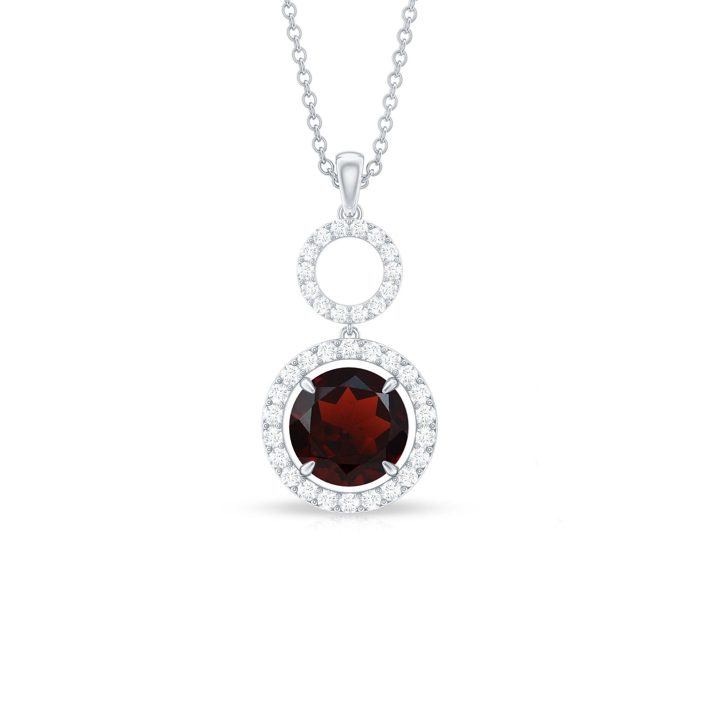 Real Garnet Circle Eternity Necklace with Diamond