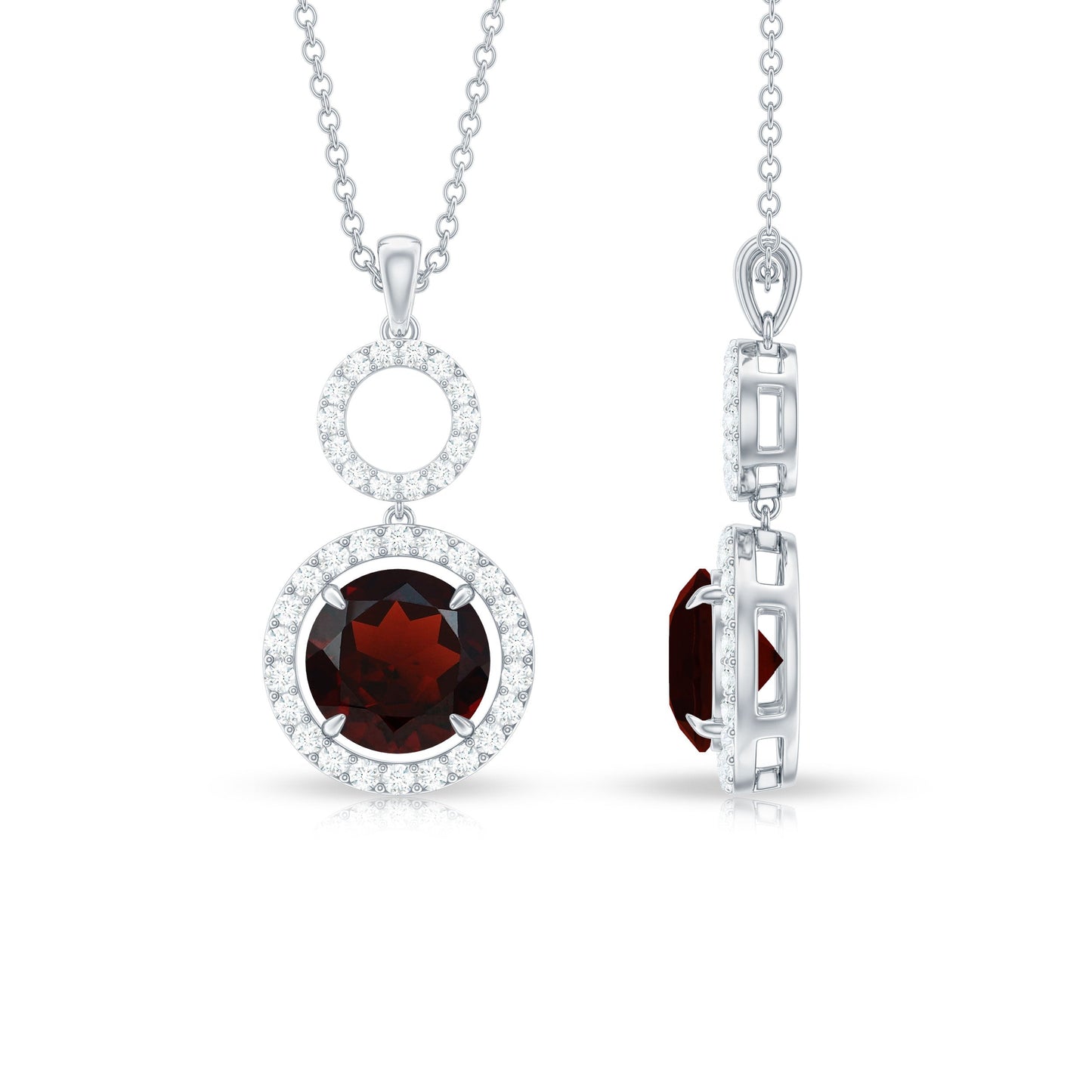 Real Garnet Circle Eternity Necklace with Diamond