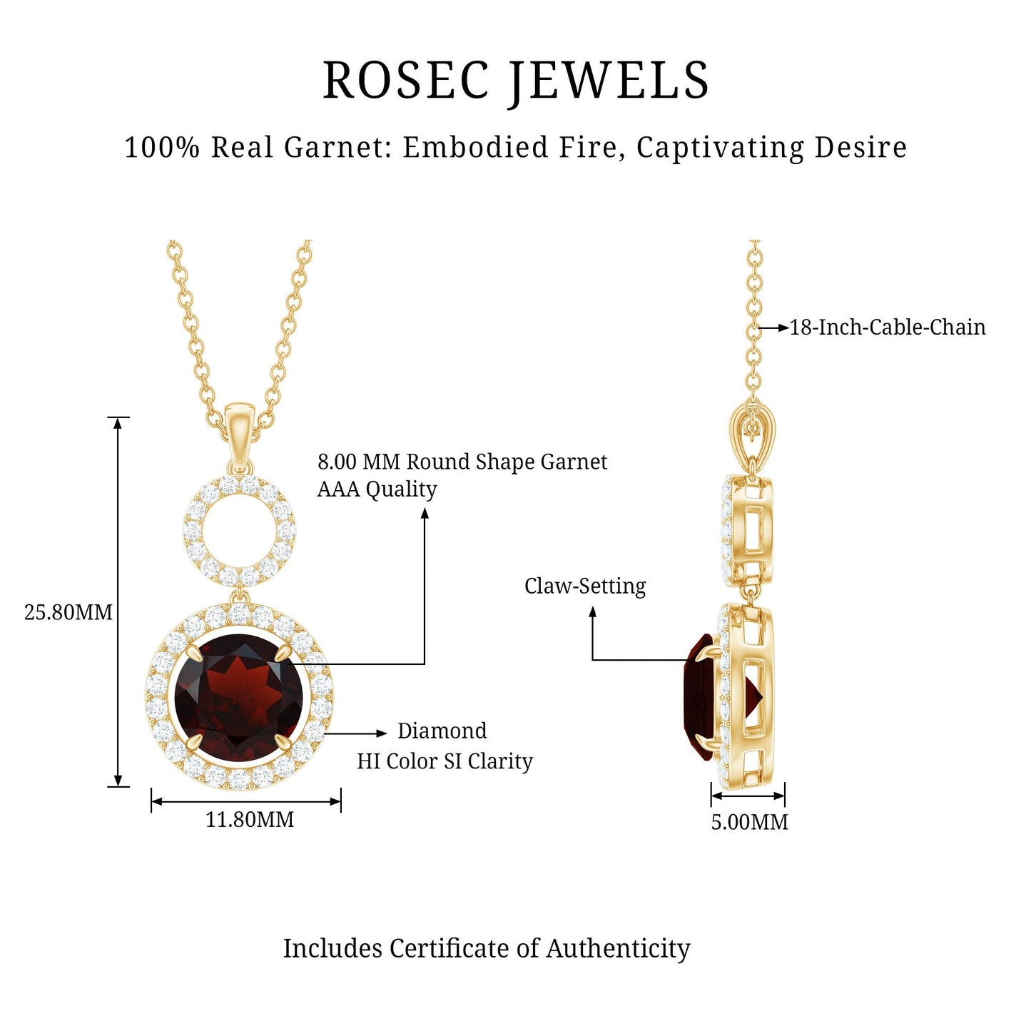 Real Garnet Circle Eternity Necklace with Diamond
