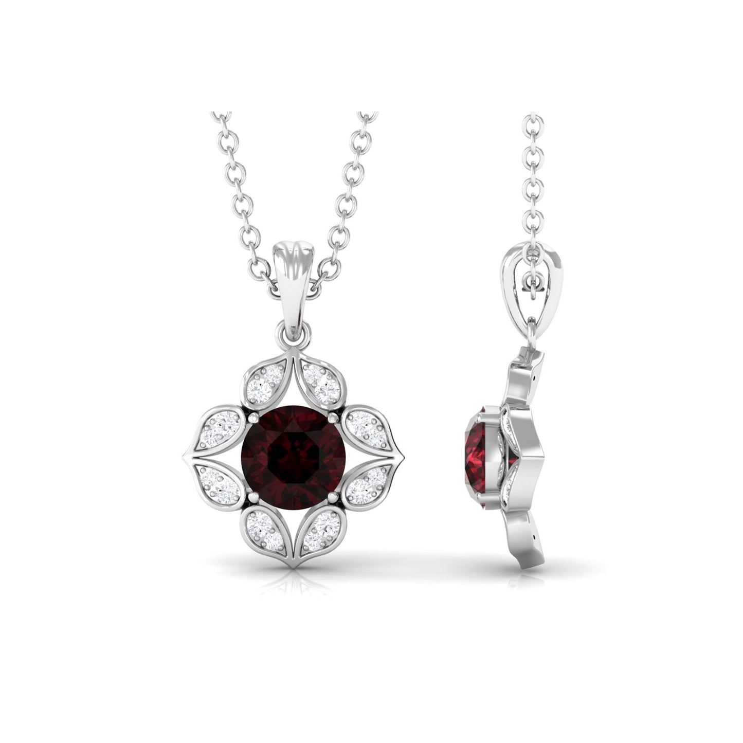 Art Deco Inspired 2.3 CT Garnet Flower Pendant with Diamond