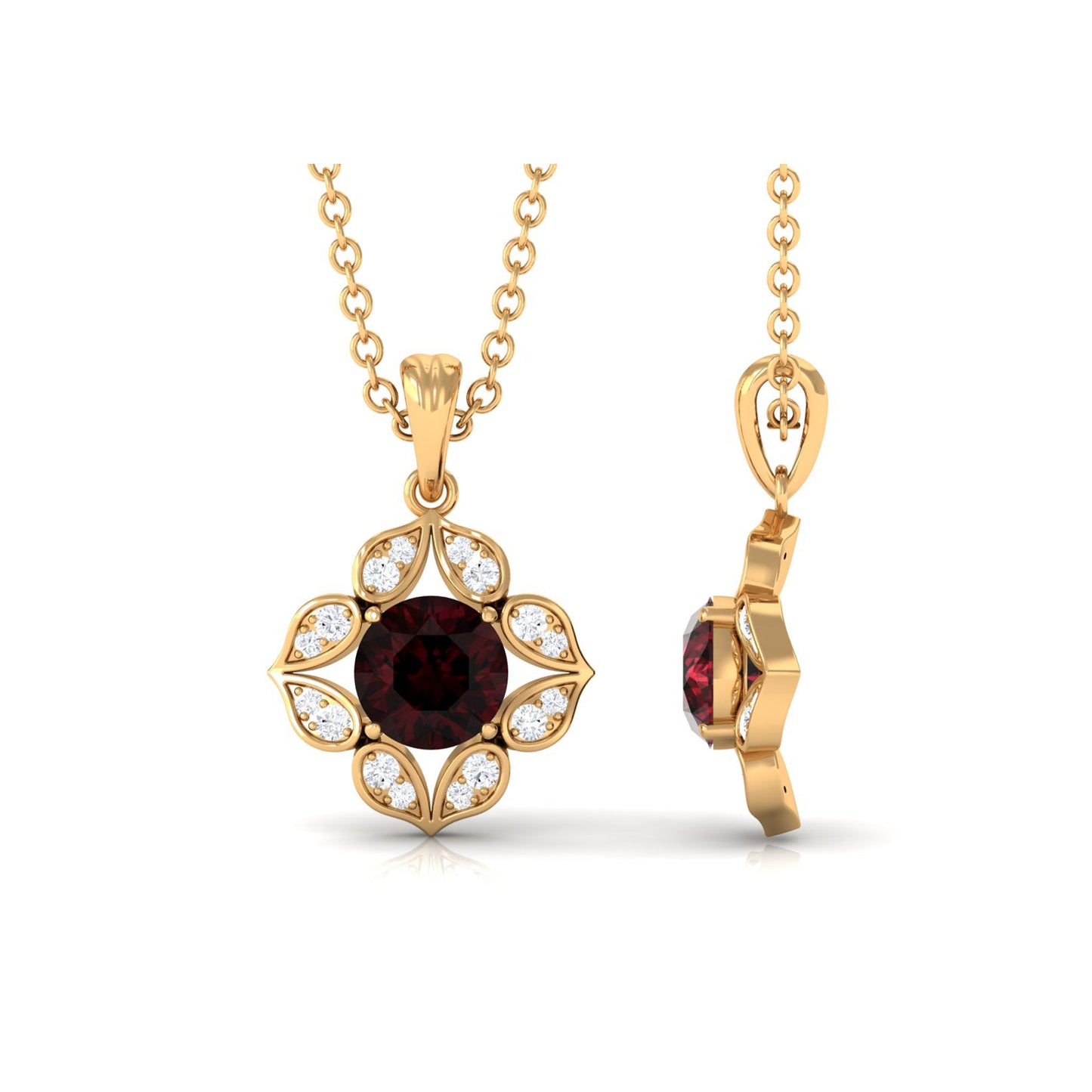 Art Deco Inspired 2.3 CT Garnet Flower Pendant with Diamond