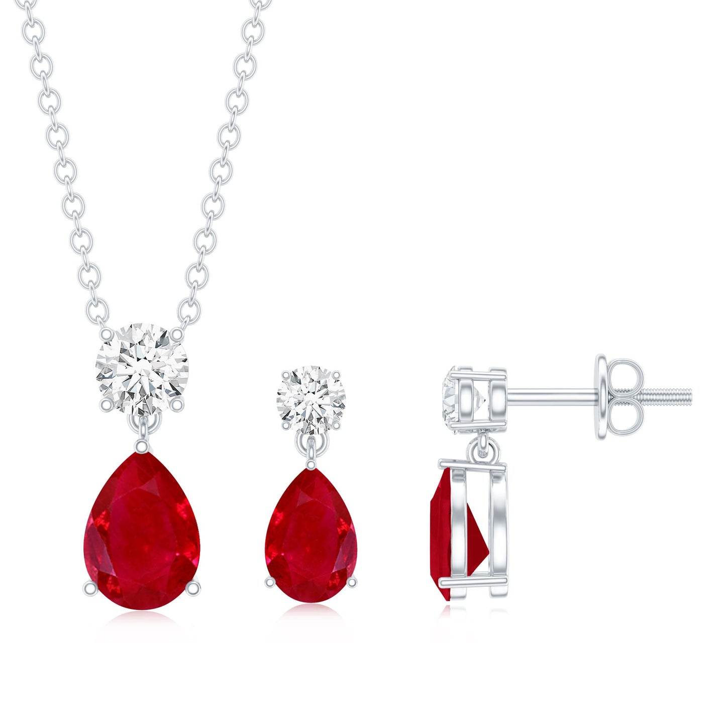 Pear Shaped Ruby and Diamond Bridal Jewelry Set with Certificate