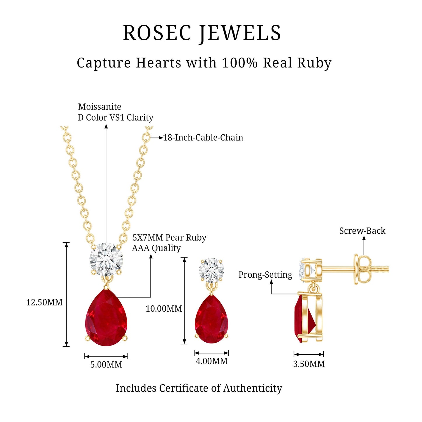 Pear Shaped Ruby and Diamond Bridal Jewelry Set with Certificate