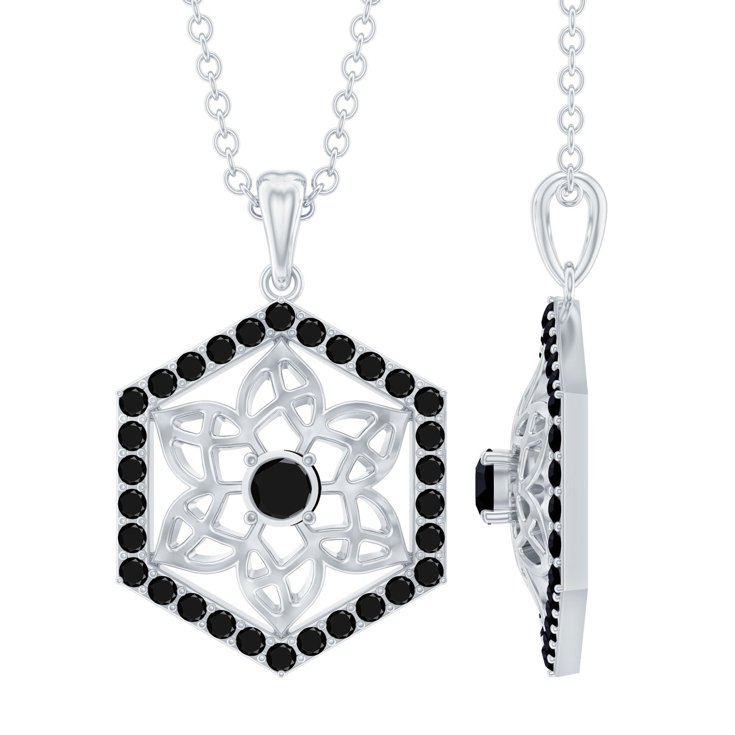 Certified Genuine Black Onyx Flower Necklace for Women