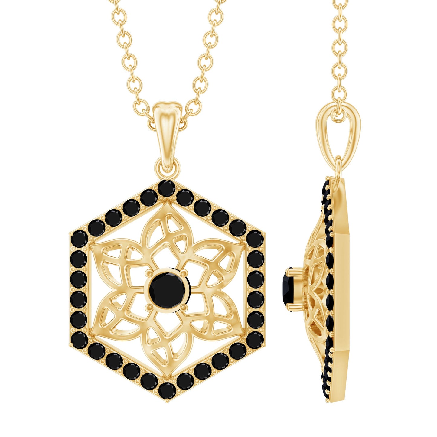 Certified Genuine Black Onyx Flower Necklace for Women