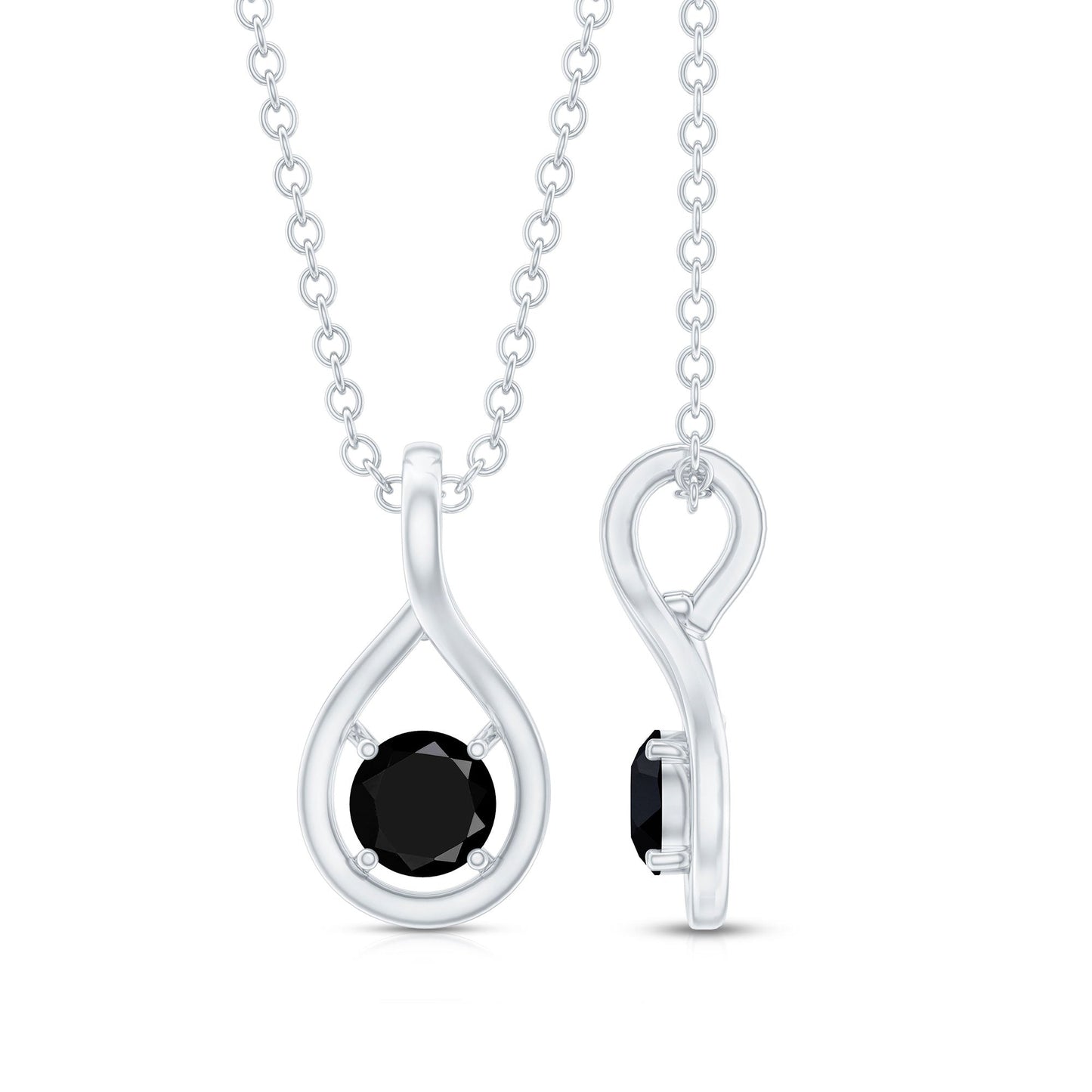 Certified 0.22 Carat Solitaire Black Onyx Teardrop Pendant With Chain