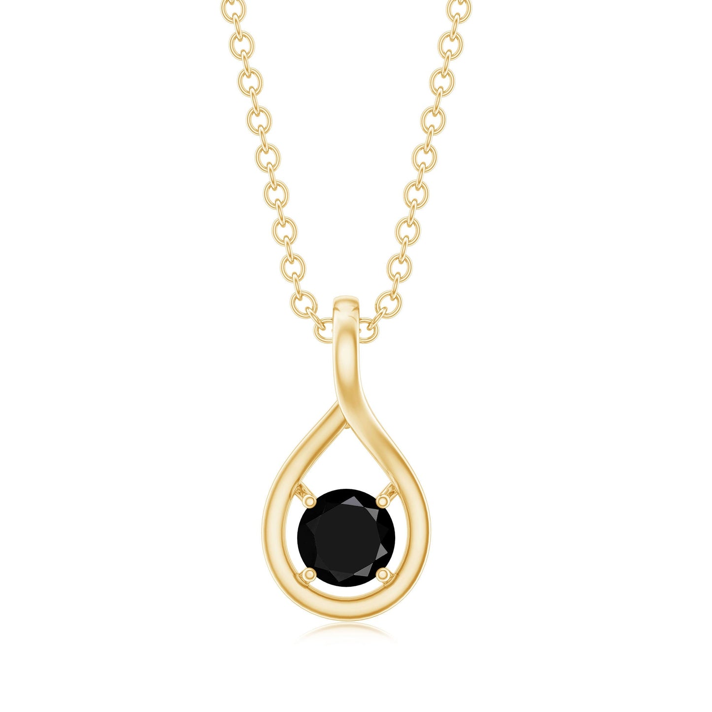 Certified 0.22 Carat Solitaire Black Onyx Teardrop Pendant With Chain