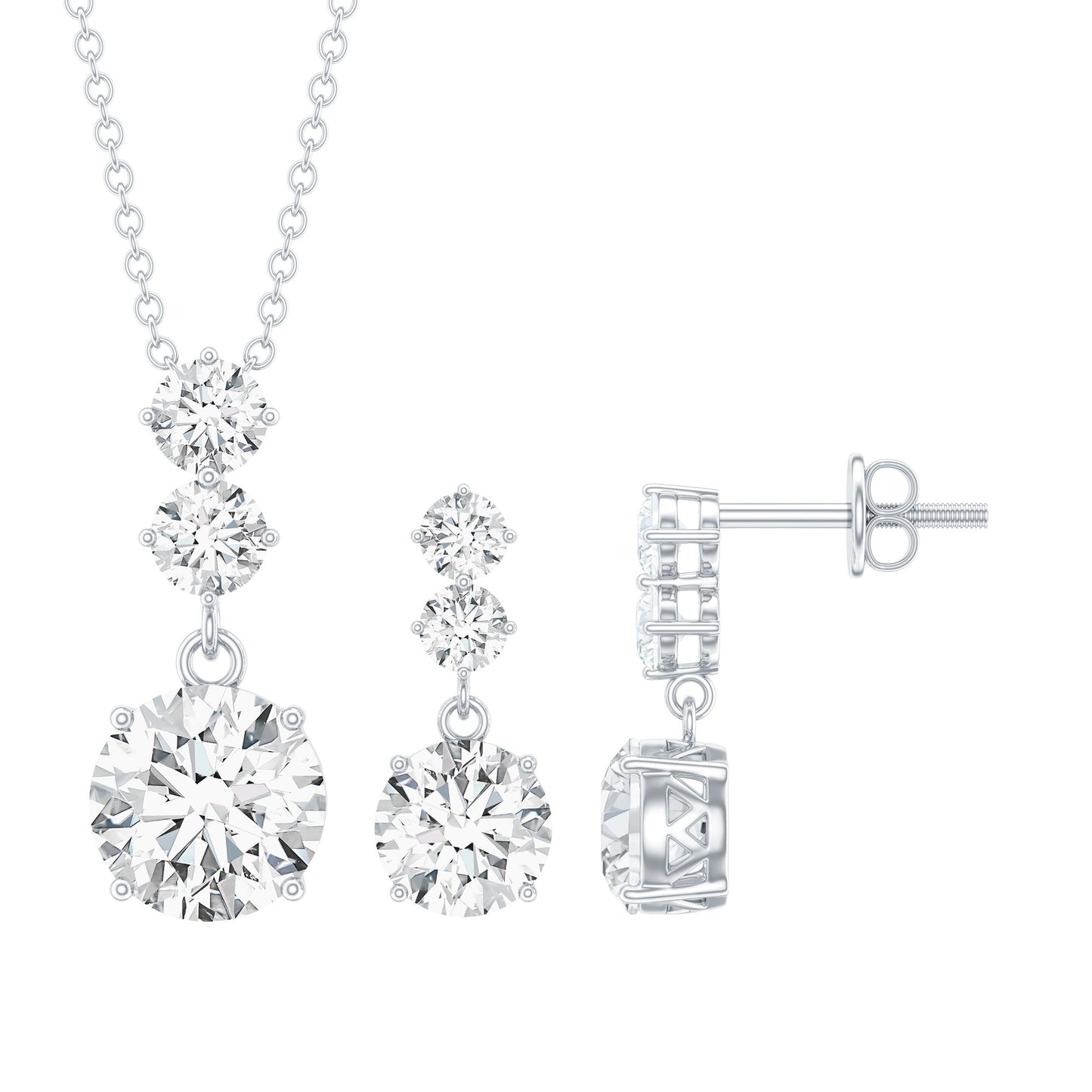 Moissanite 3 Stone Dangle Necklace and Earrings Set