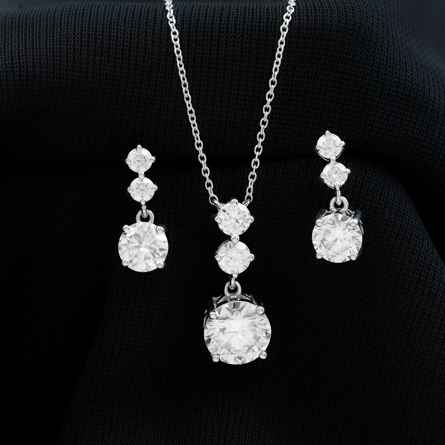 Moissanite 3 Stone Dangle Necklace and Earrings Set