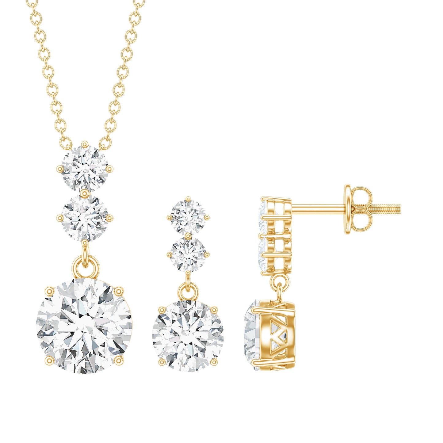 Moissanite 3 Stone Dangle Necklace and Earrings Set