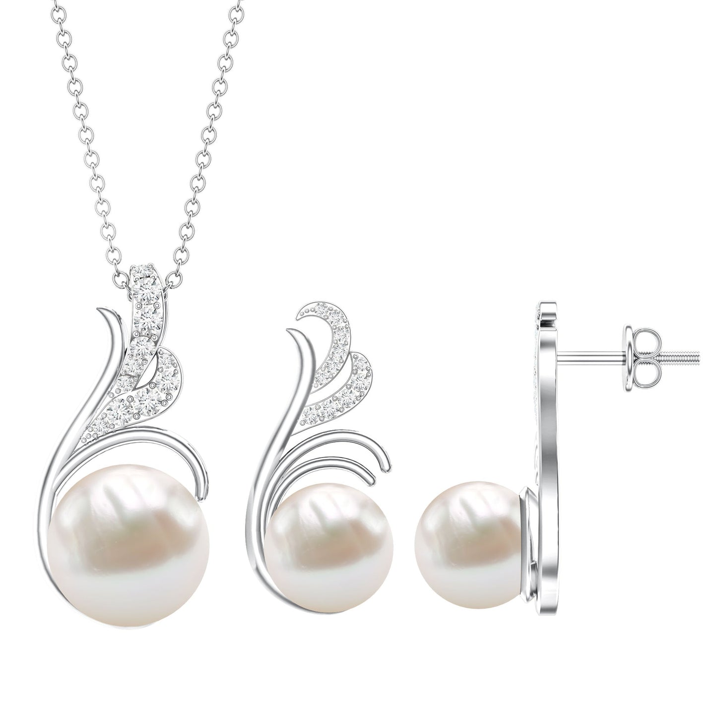 Freshwater Pearl and Diamond Designer Jewelry Set